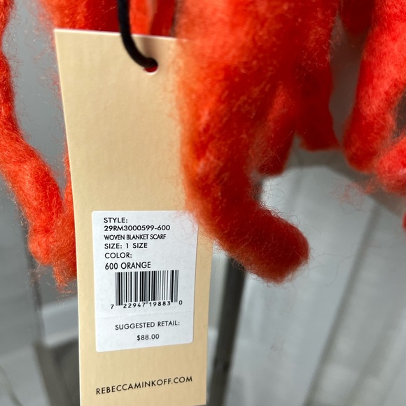 NWT Rebecca Minkoff Large Warm Woven Blanket Fringe Scarf Bright Orange - Picture 3 of 6